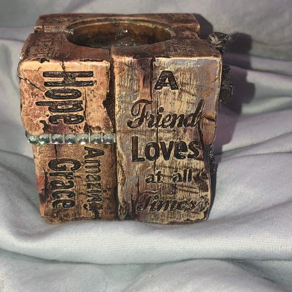 Candle holder cube Cross Jesus 4 sided Peace Strength Love Trust Faith Hope - Picture 4 of 8